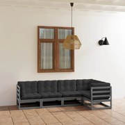 5 pcs conjunto lounge de jardim c/ almofadões pinho maciço