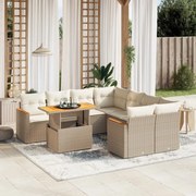 vidaXL 9 pcs conjunto de sofás p/ jardim com almofadões vime PE bege