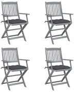 vidaXL Cadeiras exterior dobráveis c/ almofadões 4 pcs acácia maciça