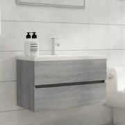 vidaXL Armário lavatório + lavatório embutido madeira sonoma cinza