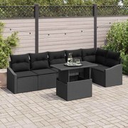 Conjunto de Sofá de Jardim de 7 Peças com Almofadas Preto em Rattan Po
