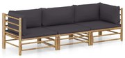 3 pcs conj. lounge jardim em bambu c/ almofadões cinza-escuro