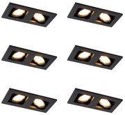 Conjunto de 6 Focos Embutidos Pretos Retangulares 2-Luzes - Qure