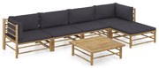 6 pcs conj. lounge jardim em bambu c/ almofadões cinza-escuro