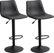 HOMCOM Conjunto de 2 Bancos de Bar Altura Do Assento Ajustável de 90-110 cm Giratórios a 360° 42x49x(90-110) cm Pu Preto | Aosom Portugal