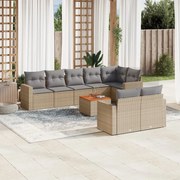 vidaXL 9 pcs conjunto de sofás p/ jardim com almofadões vime PE bege