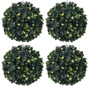 vidaXL Bolas artificiais de buxo com luzes LED 4 pcs verde 12 cm