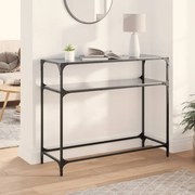 vidaXL Mesa consola com tampo em vidro preto 98x35x81 cm aço