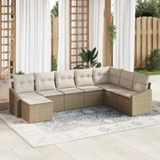 vidaXL Conjunto de sofá de jardim com 8 peças e almofadas bege em rattan sintético.