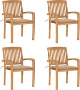 vidaXL Cadeiras de jardim empiháveis c/ almofadões 4 pcs teca maciça