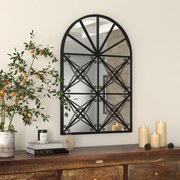 Espelho de parede decorativo  em arco 58 x 87 cm com moldura de metal para pendurar para decoração de janelas de sala de estar Preto