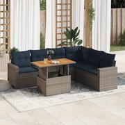 vidaXL 7 pcs conjunto sofás p/ jardim c/ almofadões vime PE cinzento