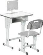 HOMCOM Conjunto de Secretária e Cadeira para Crianças com Altura Ajustável 1 Gaveta e 1 Prateleira para Livros 60x45x90-120 cm Cinza | Aosom Portugal
