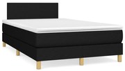 Cama box spring c/ colchão e LED 120x190 cm tecido preto