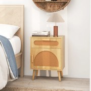 Mesa de cabeceira 45 x 30 x 61 cm de vime com gaveta e porta decorado com pernas de madeira maciça Natural