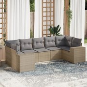 vidaXL 7 pcs conjunto de sofás p/ jardim com almofadões vime PE bege