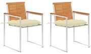 vidaXL Cadeiras de jardim com almofadões 2 pcs acácia maciça e aço