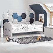 Cama infantil LUK comboio 160x80 branca com grades - colchão e estrado incluído