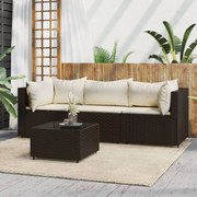vidaXL 4 pcs conjunto lounge jardim c/ almofadões vime PE castanho