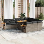vidaXL 11 pcs conjunto sofás de jardim c/ almofadões vime PE/acácia