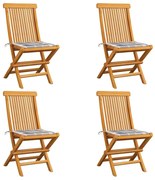 vidaXL Cadeiras de jardim c/ almofadões xadrez cinzento 4 pcs teca