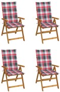 vidaXL Cadeiras jardim reclináveis c/ almofadões 4 pcs acácia maciça