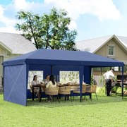 Tenda Dobrável 6x3 m Pop-up com 4 Laterais Desmontáveis Tenda de Jardim com 2 Janelas Visíveis Saco de Transporte Azul