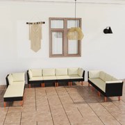 10 pcs conjunto lounge de jardim c/ almofadões vime PE preto