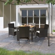vidaXL 5 pcs conjunto de jantar p/ jardim vime PE/acácia maciça preto