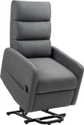 HOMCOM Poltrona relax elétrica com assistência de elevação, controle remoto, espuma macia, bolso lateral, revestimento com aspecto de linho, cinza | Aosom Portugal