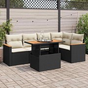 vidaXL 6 pcs conjunto sofás jardim c/ almofadões vime PE/acácia preto