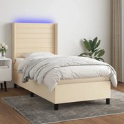 Cama box spring c/ colchão e LED 90x200 cm tecido cor creme