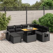 vidaXL 8 pcs conjunto sofás de jardim com almofadões vime PE preto