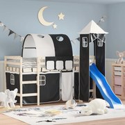 VidaXL Cortinas para cama elevada com túnel e torre branco e preto