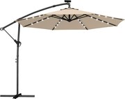 Outsunny Guarda-sol Suspenso LED Solar aprox. Ø300 cm Rotativo Guarda-sol com Manivela Base Capa Protetora Bege | Aosom Portugal