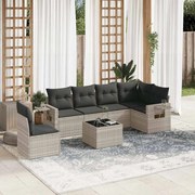 vidaXL 7 pcs conj. sofás jardim com almofadões vime PE cinzento-claro
