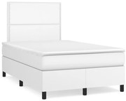 Cama box spring c/colchão/LED 120x190cm couro artificial branco