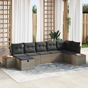 vidaXL Conjunto de Sofá de Jardim 7 Peças com Almofadas Cinzas em Rattan de Poliéster