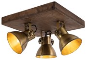 Candeeiro de tecto em bronze com madeira 3 luzes - Mangoes Industrial