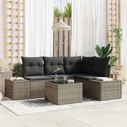 vidaXL Conjunto de Sofás de Jardim 5 Peças com Almofadas Cinzas em Rattan Sintético