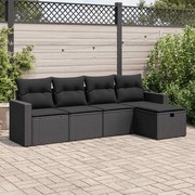 vidaXL 5 pcs conjunto sofás de jardim com almofadões vime PE preto