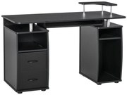 HOMCOM Secretária Computador Mesa PC Múltiplas Prateleiras 2 Gavetas Design Moderno 120x55x85 cm Preto Elegante | Aosom Portugal