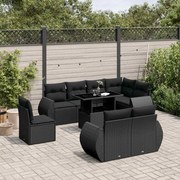 vidaXL 9 pcs conjunto de sofás p/ jardim c/ almofadões vime PE preto