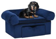 vidaXL Sofá para cães com gaveta 75x50x38 cm pelúcia azul