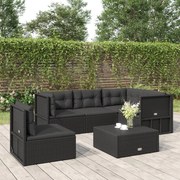 5 pcs conjunto lounge de jardim c/ almofadões vime PE preto