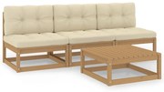 4 pcs conjunto lounge de jardim com almofadões pinho maciço