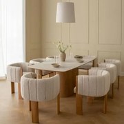 Conjunto De Mesa Retangular 200x100 Cm Com Chapa De Cerâmica Aura E 8 Cadeiras De Jantar Em Tecido Bouclé Leo Cerâmica - Sklum
