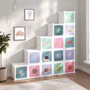 vidaXL Armário de arrumação infantil com 15 cubos PP branco