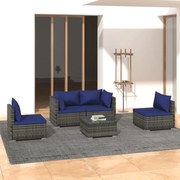 5 pcs conjunto lounge de jardim c/ almofadões vime PE cinzento