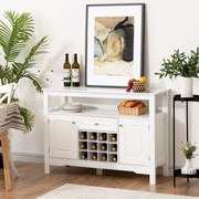 Armário de cozinha Despensa com suporte para garrafas de vinho com 2 armarios de jantar 117 x 40,5 x 82,5 cm Branco